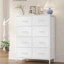 SONGMICS Dresser for Bedroom, Chest of Drawers, Steel, MDF, 8 Non-Woven Fabric Drawers, Storage Organizer Unit, Closet, Entryway, Cloud White and Snow White ULGS124W01S