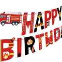 Fire Truck Happy Birthday Banner Sign, Fire Engine Rescue Birthday Bunting Banner Flag Garland for Kids Boys Fire Truck Party Carnival Party Decorations Supplies (Red)