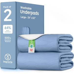 IMPROVIA Washable Underpads, Heavy Absorbency Reusable Incontinence Pads for Kids, Adults, Elderly, and Pets, Waterproof Protection Floor (Blue, 34"x52" (Pack of 2))