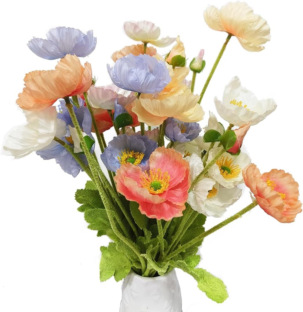 TooGet Fake Flowers 8 Pcs Poppies Plastic Flowers Artificial Silk Flower Bouquet for Home Office Wedding Outdoor and Patio Lawn Garden Decor, Height 24 Inches - Mixed Colors