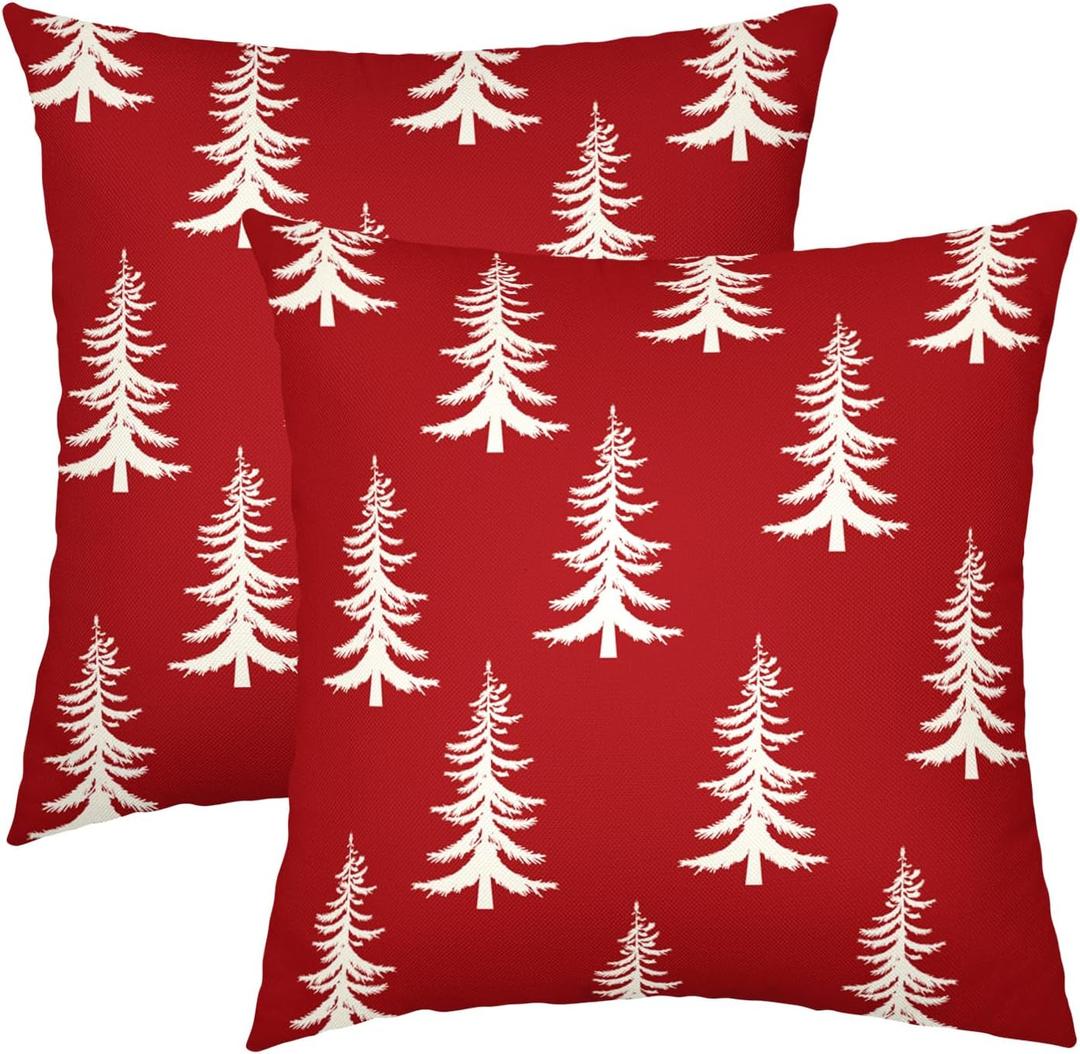 Christmas Tree Red Pillow Covers Set of 2 Xmas Trees Geometric Square Throw Pillows For Couch Winter Holiday Pillow Cases Rustic Farmhouse Christmas Decor For Home Sofa Porch Bed Outdoor 18x18 Inch