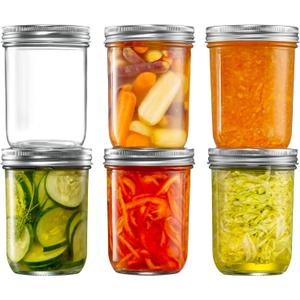 [ 6 Pack] 16 oz. Wide-Mouth Glass Mason Jars with Metal Airtight Lids and Bands for 1 Pint Canning, Preserving, & Meal Prep