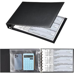 7 Ring Check Binder, 3-On-A-Page Business Checkbook Holder, 500 Checks Capacity, with 2024-2030 Calendar Organizer, Sleek Business Design (Black)