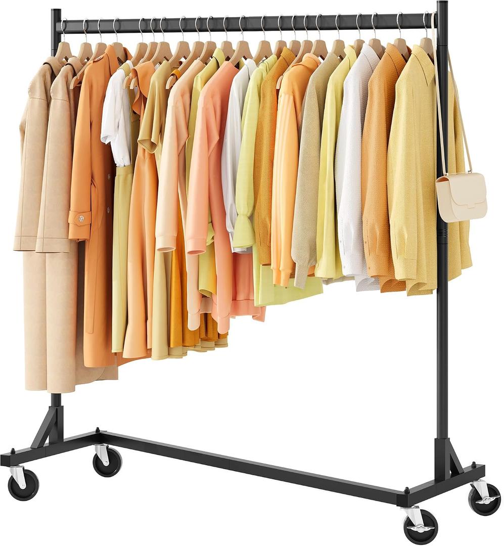Hoctieon Z Rack, Rolling Clothes Racks with Z-Base, Heavy Duty Garment Rack, Clothing Racks for Hanging Clothes, Sturdy Metal Hanging Holder, Clothes Organizer Rack, Black