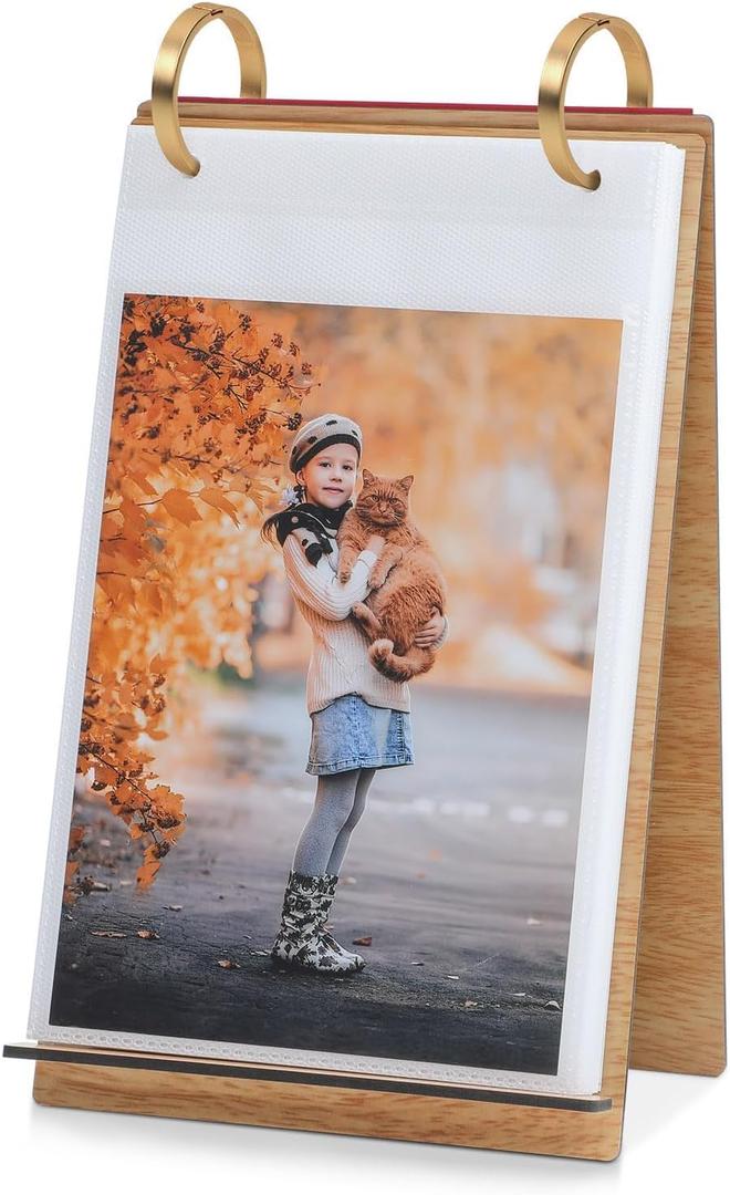 ZEEYUAN Desktop Photo Album Stand, 5x7 Standing Flip Photo Album, Christmas & Valentines Mothers Day Gifts