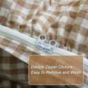 Silnuo Taupe/White Plaid Ruffle Duvet Cover Queen Size,100% Washed Cotton 3 Pcs Vintage Checkered Chic Gingham Bedding Set Comforter Cover Set
