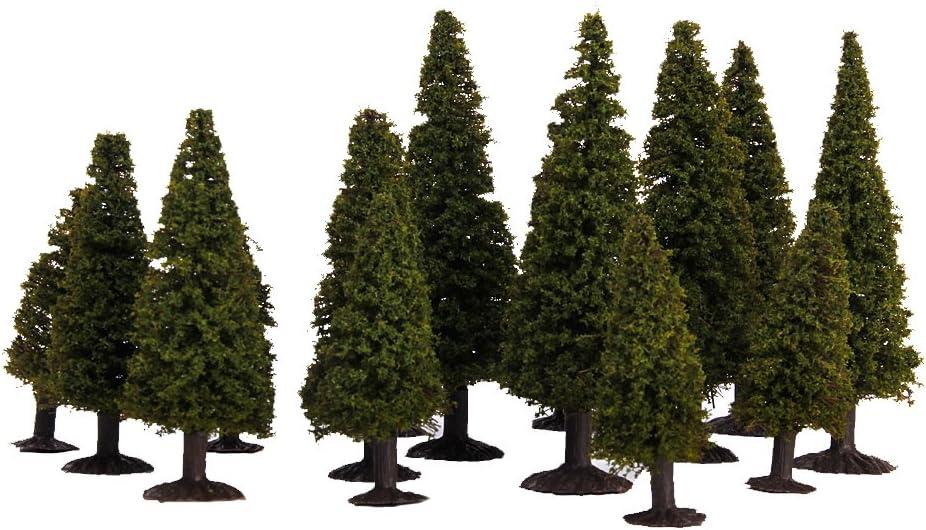15pcs Green Scenery Landscape Model Cedar Trees