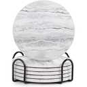 Coasters with Holder for Coffee Table, Absorbent Coaster Set of 6, Marble Style Ceramic Coaster for Wooden Table, Suitable for Kinds of Cups, Home Decor