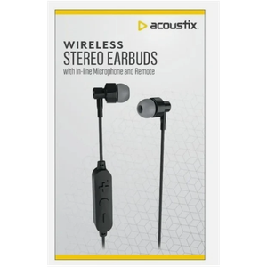 Acoustix Wireless Stereo Earbuds w In-Line Microphone and Remote (Black)
