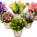 LUEUR Set of 6 Potted Artificial Flowers Fake Flowers with Vase Faux Flowers in Pot, Spring Decor for Home Office Floral Arrangement for Table Dinning Room Decoration Shelf Decor