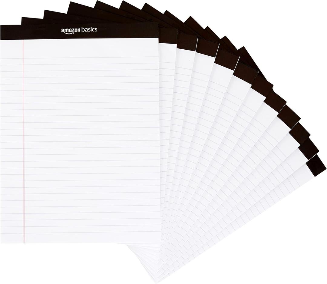Wide Ruled Lined Writing Note Pads, 8.5 inch x 11.75 inch, White, 12 Count (12 Pack of 50)