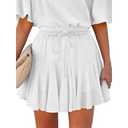 Caracilia Flowy Skorts for Women Summer High Waist Ruffle Pleated Boho Mini Skirts 2026 Casual Chiffon Beach Short Skirt White Medium