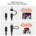 pzoz Retractable 2-in-1 Charging Cable with LED Display, Multi USB C & USB A to USB C for iPhone iPad Mac Samsung for Car CarPlay Desktop Management Organizer