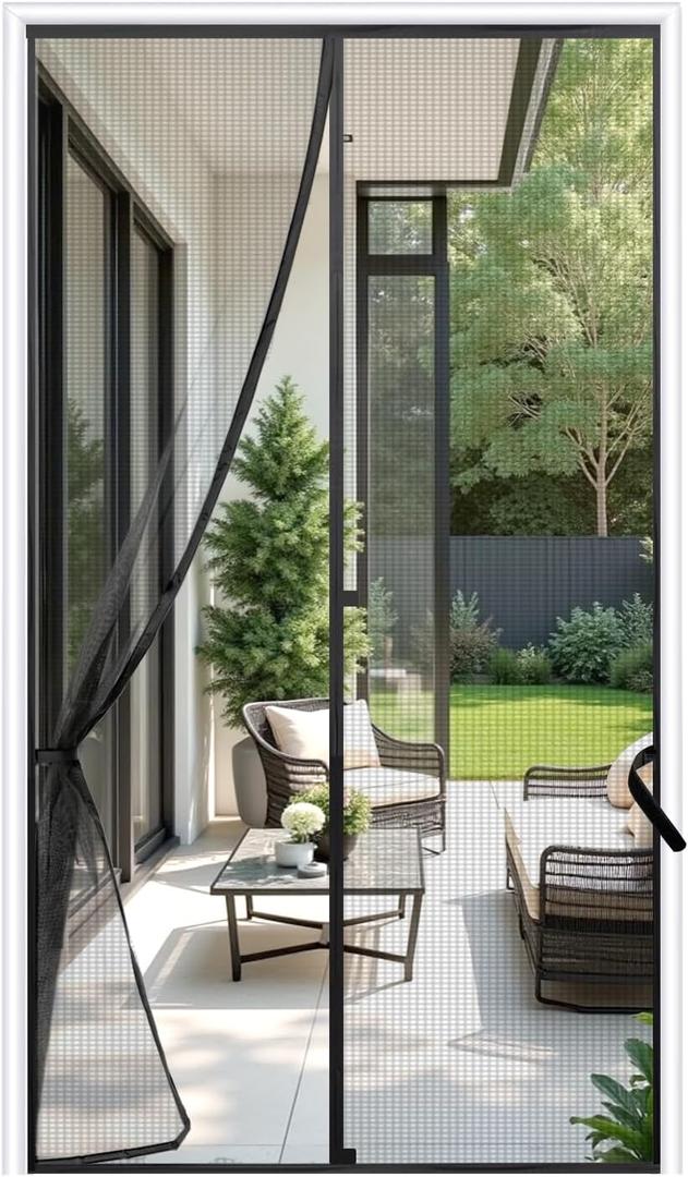Sunolga 38 x 97 Inch Magnetic Screen Door, Fits Doors Size 36 x 96 Inch, Reinforced Fiberglass Screen Door Mesh with Full Frame Hook & Loop, Door Screen Magnetic Closure for Hands-Free (Black)