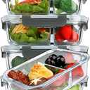M MCIRCO [5-Pack, 36 Oz] Glass Meal Prep Containers 2 Compartments Portion Control with Upgraded Snap Locking Lids Glass Food Storage Containers, Microwave, Oven, Freezer and Dishwasher (4.5 Cups)