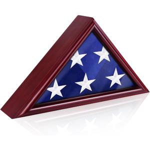 Flag Display Case for Small Flag, 3' x 5' American Flag Shadow Box with HD Tempered Glass and Wall Mount (Not for Burial Flag), Triangle Flag Holder Frame for Folded Flag - Mahogany