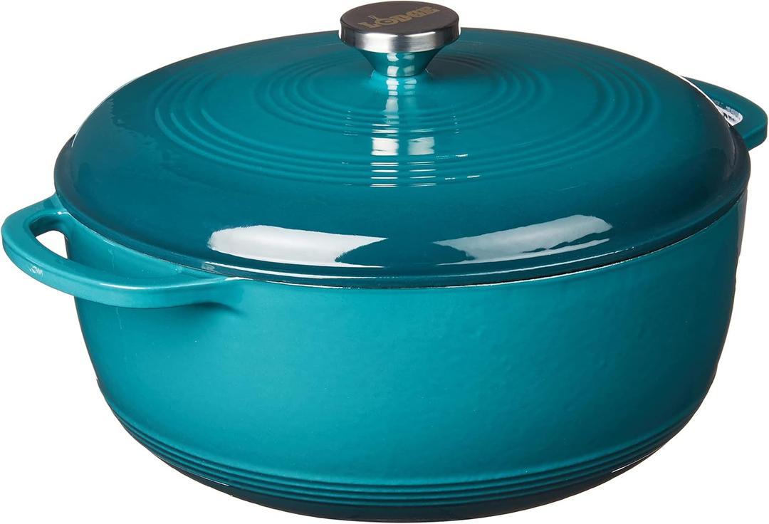 Lodge 7.5 Quart Enameled Cast Iron Dutch Oven with Lid  Dual Handles  Oven Safe up to 500 F or on Stovetop - Use to Marinate, Cook, Bake, Refrigerate and Serve  Lagoon