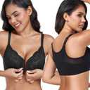 DotVol Women's Plus Size Front Closure Non Padded Underwire Posture Back Everyday Bra (38G, Black)