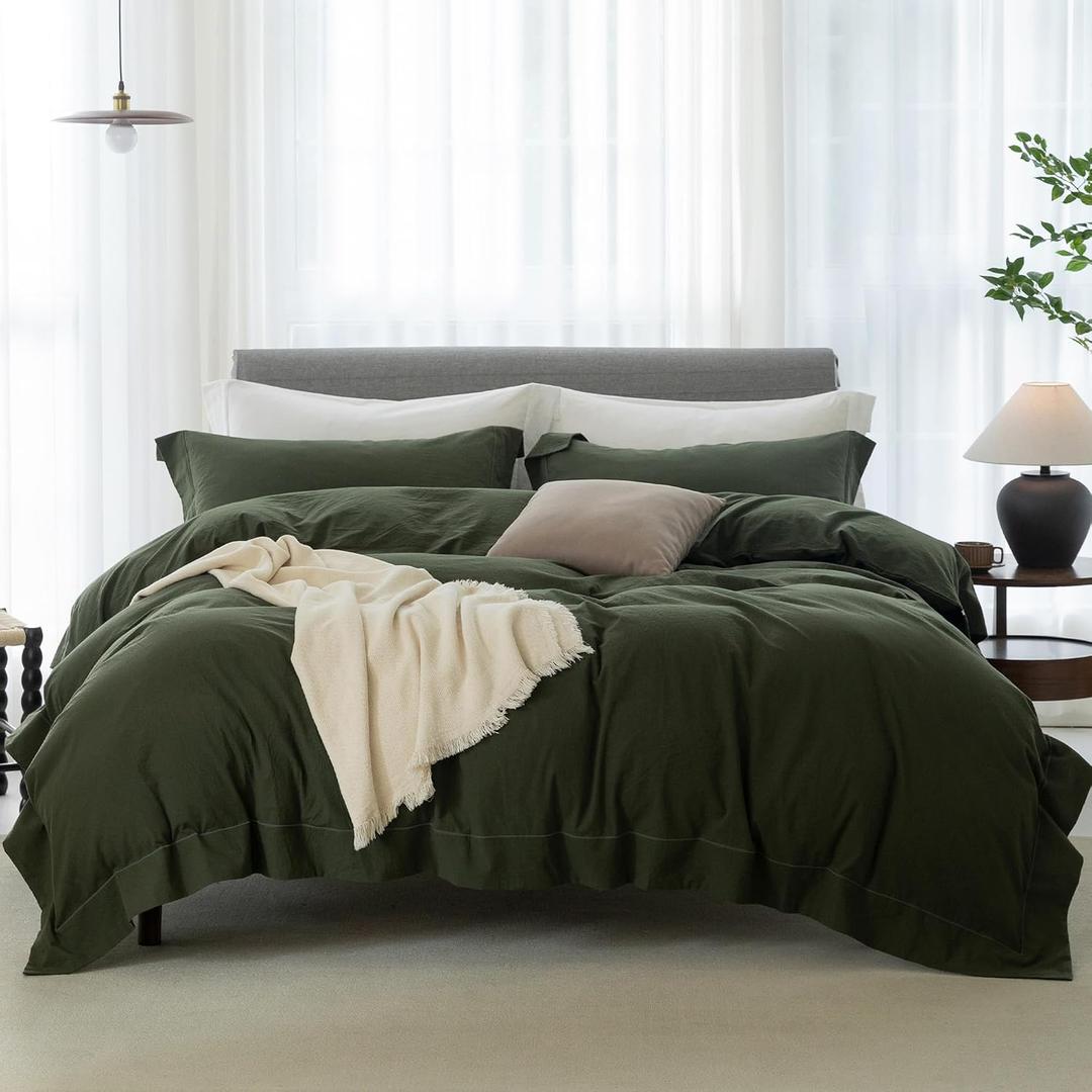 Duvet Cover Twin: 100% Washed Cotton Linen Like Lightweight | Breathable Durable Comfy All Season Bedding 2 Pcs Set with Hidden Zipper 8 Corner Ties, Twin/Twin XL