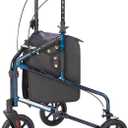 Rhythm Healthcare Rally Lite Aluminum 3-Wheel Folding Walker, Lightweight Rollator Mobility Aid with Tote Bag for Seniors, 250 Lb Capacity, Laser Blue