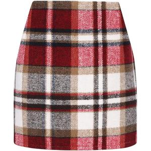 Womens Wool Plaid Mini Skirt Fall Winter High Waisted Bodycon Pencil Skirt, Size Medium