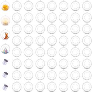 Tealight Holders Globes Fillable Acrylic: Bulk Hanging Tea Light Ball Bulb 3.15'' Ornaments Fillable for Party Wedding Centerpiece Christmas Home Decorations DIY, 60 Pcs