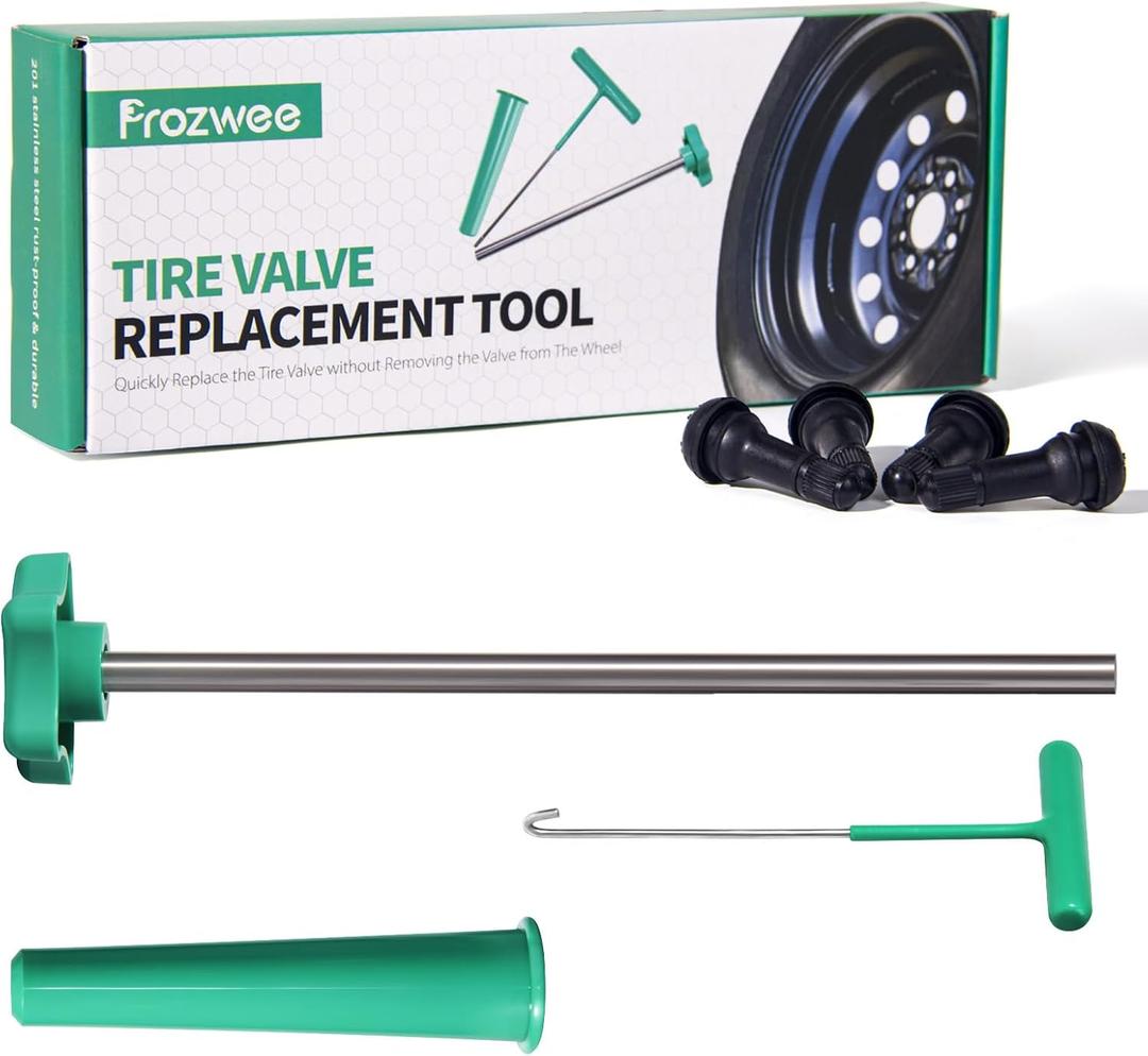 Prozwee Tire Valve Stem Core Quickly Replacement Tool Kit,Perfect Tool for Replacing Leaky Valves in Cars,Trucks,Motorcycles, etc.with 4PCS TR413 Valve Stems