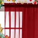 SpaceDresser Sheer Voile Window Treatment Rod Pocket Curtain Panels for Kitchen Bedroom Living Room Drapes Sunlight Filtering Privacy Semi Home Decor Assorted Colors Sizes (Christmas Red, 52 W x 63 L)