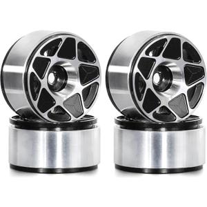 1.0 RC Beadlock Wheels Rims 12mm Hex 1/24 1/18 Aluminum Alloy Mud Slingers Hubs for 1:24 1:18 Rock Crawler Car Axial SCX24 FMS AX24 FCX18 FCX24 TRX4M 1.0" Tires 4PCS (Black)