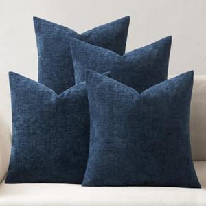 MIULEE Couch Throw Pillow Covers 18x18 Inch Set of 4 Blue Soft Chenille Pillowcases Farmhouse Boho Cushion Shams for Modern Home Decor Sofa Living Room Bed (18" x 18" (Pack of 4))