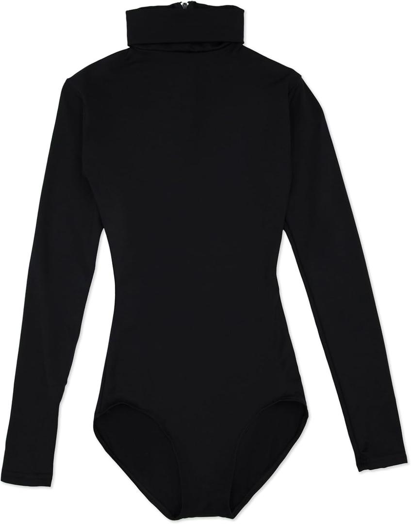 Capezio Girls' Big Team Basic Long Sleeve Turtleneck Leotard w/Snaps, Black, Large
