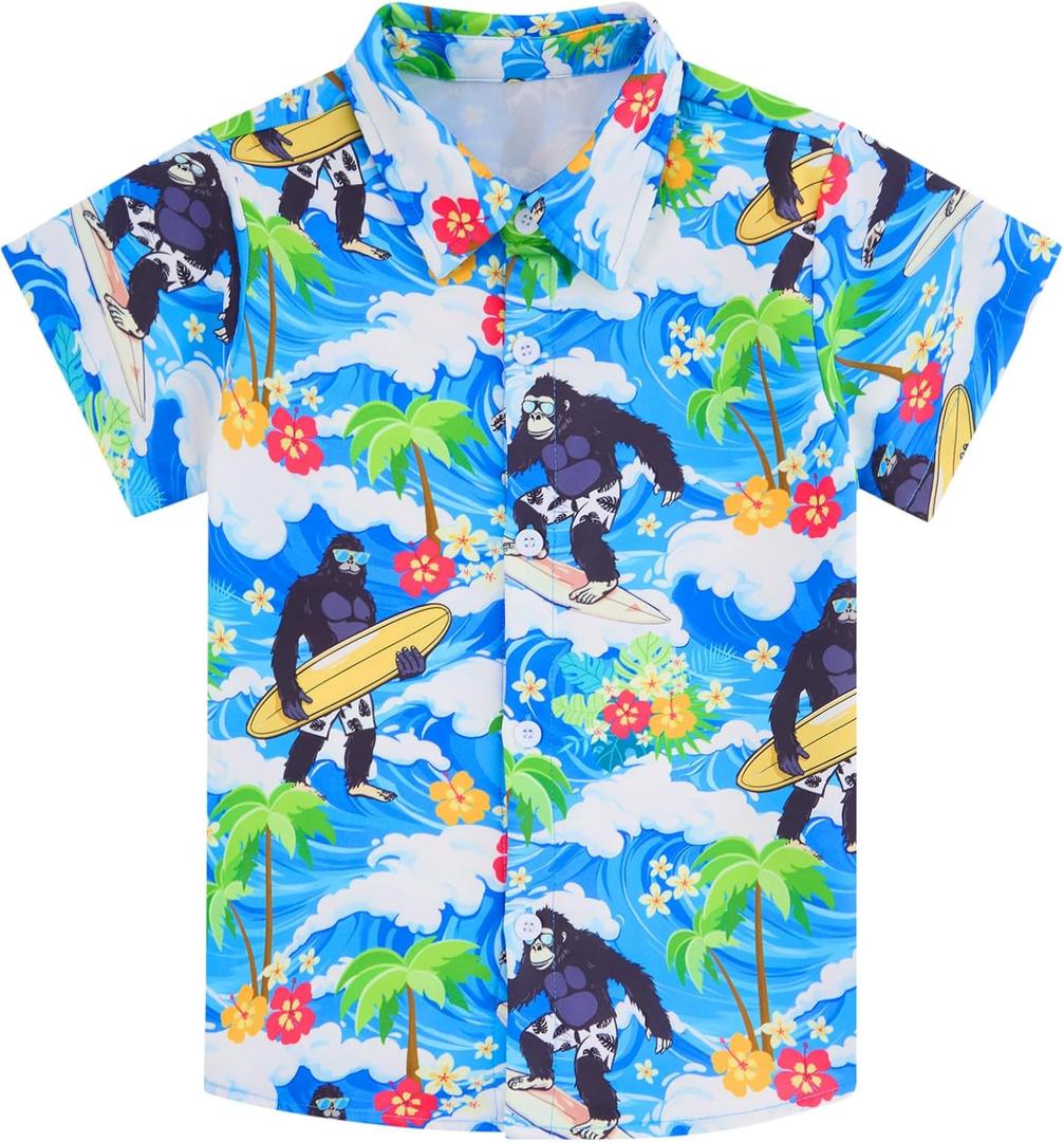 RAISEVERN 3-10T Boys Button Down Hawaiian Shirts Short Sleeve Cool Dress Shirt Tops (5-6 Years, Bigfoot 05)