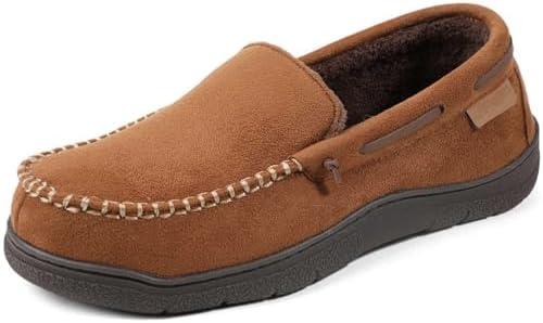 Zigzagger Men's Moccasin Slippers Memory Foam House Shoes, Indoor and Outdoor Warm Loafer Slippers Size 8