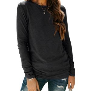 AUTOMET Womens Basic Long Sleeve Crewneck, Plus Size Winter & Spring Top, Casual Fall Tee for Teacher & Everyday Outfits (X-Small, 01black)