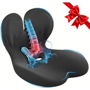Car Seat Cushion with Lumbar Support for Long Driving Truck/RV, Ergonomic Memory Foam Office Chair Cushion for Sciatica, Tailbone & Lower Back Relief, Ideal Gift for Driver & Office Worker (Embroider)
