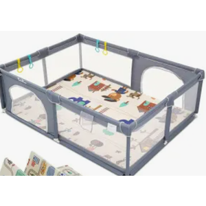 Seeday Baby Playpen with Mat for Babies and Toddlers, 73" x 61" Large Baby Play Pen Playard for Indoor & Outdoor with Soft Breathable Mesh, Ocean Balls and Pull Links, Dark Grey