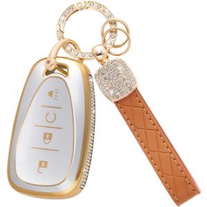 Rislobx Key Fob Cover Fit for Chevy Key, Car Key Case Protector with Diamond Edge for Volt Bolt Spark Equinox Traverse Trax (Diamond G-Silver)