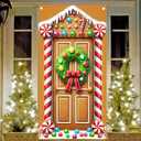 3 x BlissYard Gingerbread House Door Cover 71x35 Inch Christmas Door Banner Winter Holiday Decoration Welcome Porch Sign Christmas Party Photography Backdrop Indoor Outdoor Xmas Door Hanging Banner (Golden)