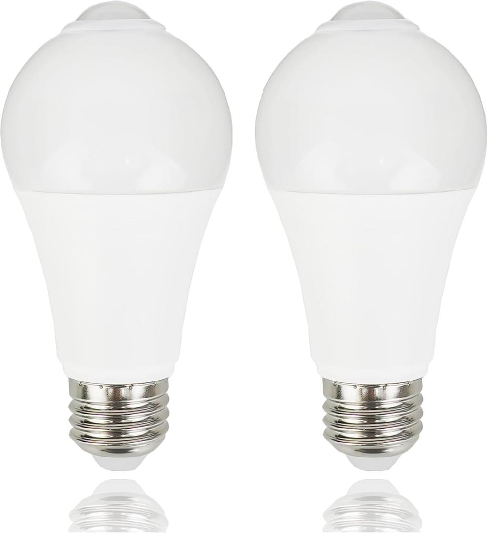 CICINY Motion Sensor Light Bulbs - 12W(100-Watt Equivalent), Outdoor/Indoor Motion Light Bulb Led A19 E26 5000K Daylight 1100LM, Dusk to Dawn Security Bulbs for Porch Hallway Basement Garage 2 Pack