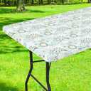 Smiry Rectangle Table Cloth Cover, Waterproof Elastic Fitted Picnic Tablecloth for 8 Foot Tables, Wipeable Flannel Backed Vinyl Tablecloths for Camping, Dining, Outdoor (Teal & White, 30" x 96")