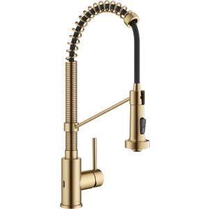 KRAUS Bolden Touchless Sensor Commercial Style 2-Function Single Handle Pull Down Kitchen Faucet in Spot-Free Brushed Brass, KSF-1610BB