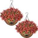 Uieke 2PCS Artificial Hanging Flowers for Outdoors with Hanging Basket, 22.8" 10pcs UV Resistant Fall Faux Flowers, Fake Hanging Plants for Autumn Garden Porch Patio Balcony Decoration