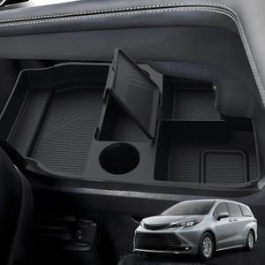 Falafa Center Console Organizer Compatible with 2025 2026 Toyota Sienna with Cup Holder, Soft Silicone Lower Center Console Tray Storage Box for 2021-2026 Toyota Sienna