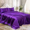 Homiest 4pcs RV Short Queen Satin Sheets Set Luxury Silky Satin Bedding Set with 10" Deep Pocket, Camper Queen Sheets, 1 Fitted Sheet + 1 Flat Sheet + 2 Pillowcases (RV Short Queen, Purple)