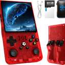 R36 Max Retro Gaming Console, Retro Handheld Console 4.0'' Screen Linux System, 64G TF Card, 4000mAh Rechargeable Portable Pocket Arcade, Red