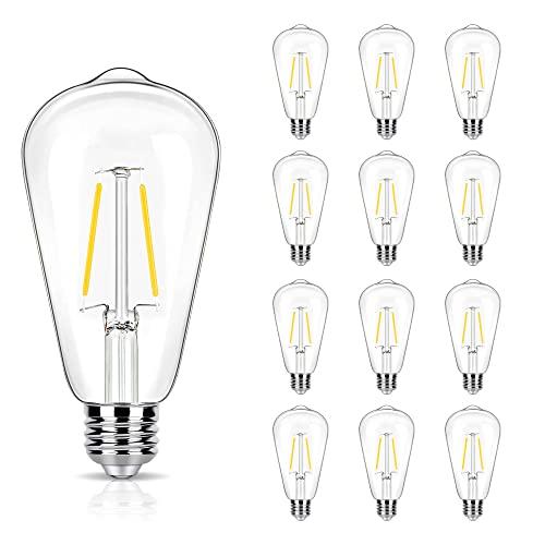 winsaLED 4000K Cool White LED Edison Bulbs 25W Equivalent, Low Wattage 2W ST19 LED Light Bulbs, Replacement Bulbs for Ceiling Light Fixtures, E26 Base, 250LM, Non-dimmable, Pack of 12