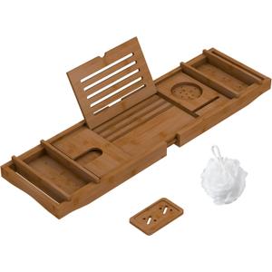 Bamboo Bathtub Tray for Luxury Bathroom, Expandable Premium Bath Tray with Soap Towel Book Holder, Luxury Spa Wooden Bath Table for Reading Laptop Over The Clawfoot Walnut