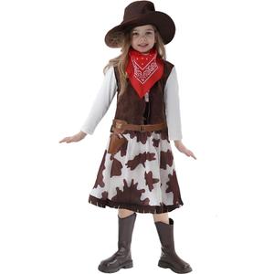 Cowgirl Costume for Girls 6pcs Set Kids Dress Up Birthday Halloween Party Cosplay 3-13 Years