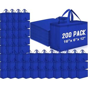 Windyun Reusable Grocery Bags Large Non Woven Shopping Bags with Handles Foldable Portable Tote, 16x6x12 Inch(Royal Blue, 200 Pcs)