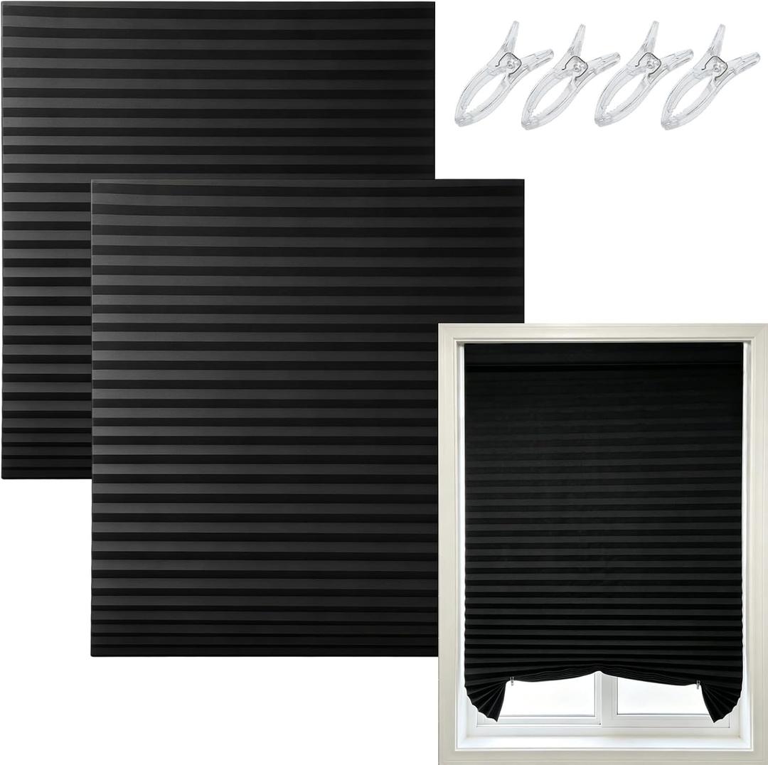 2 Pcs Temporary Window Blinds 48" x 82" Self Adhesive Pleated Window Shades with Clips Light Filtering Temporary Shades No Drill Blackout Blinds for Doors Office Bedroom Living Room(2, 48 * 82inch)